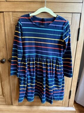 Primary Navy Long-Sleeve Rainbow Stripe Knit Dress
